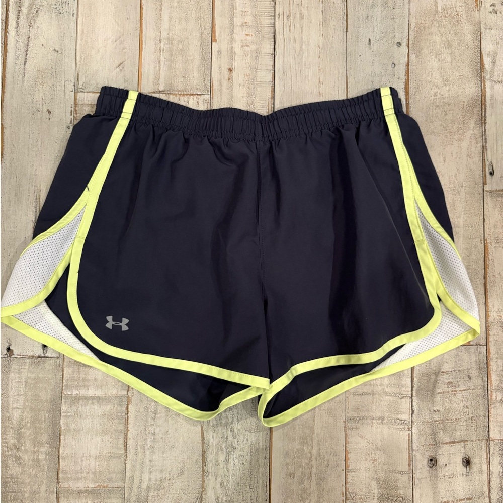 UNDER ARMOUR-Small Gray & Neon Yellow Athletic Running Shorts